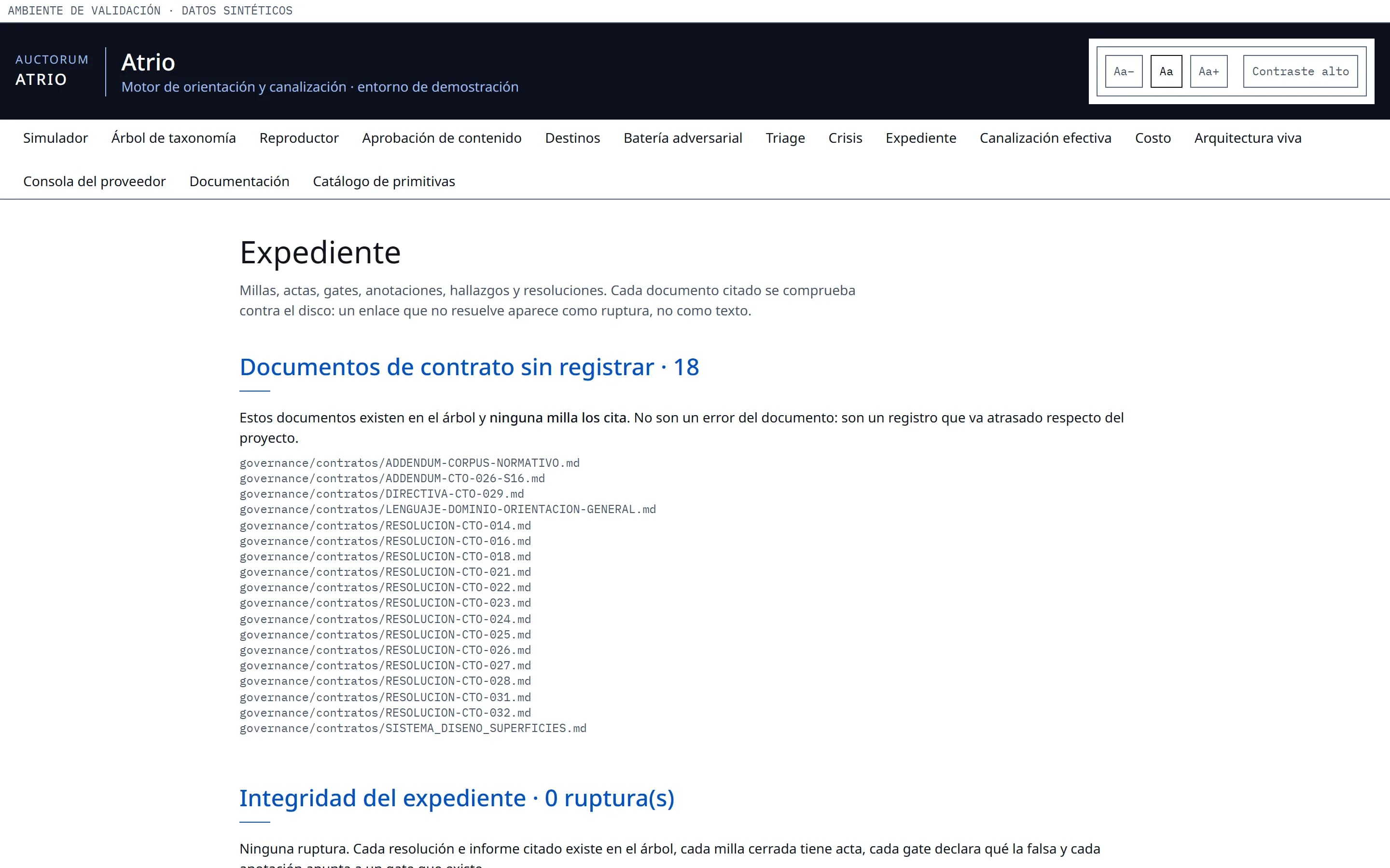 Expediente de Atrio: documentos, integridad y rupturas