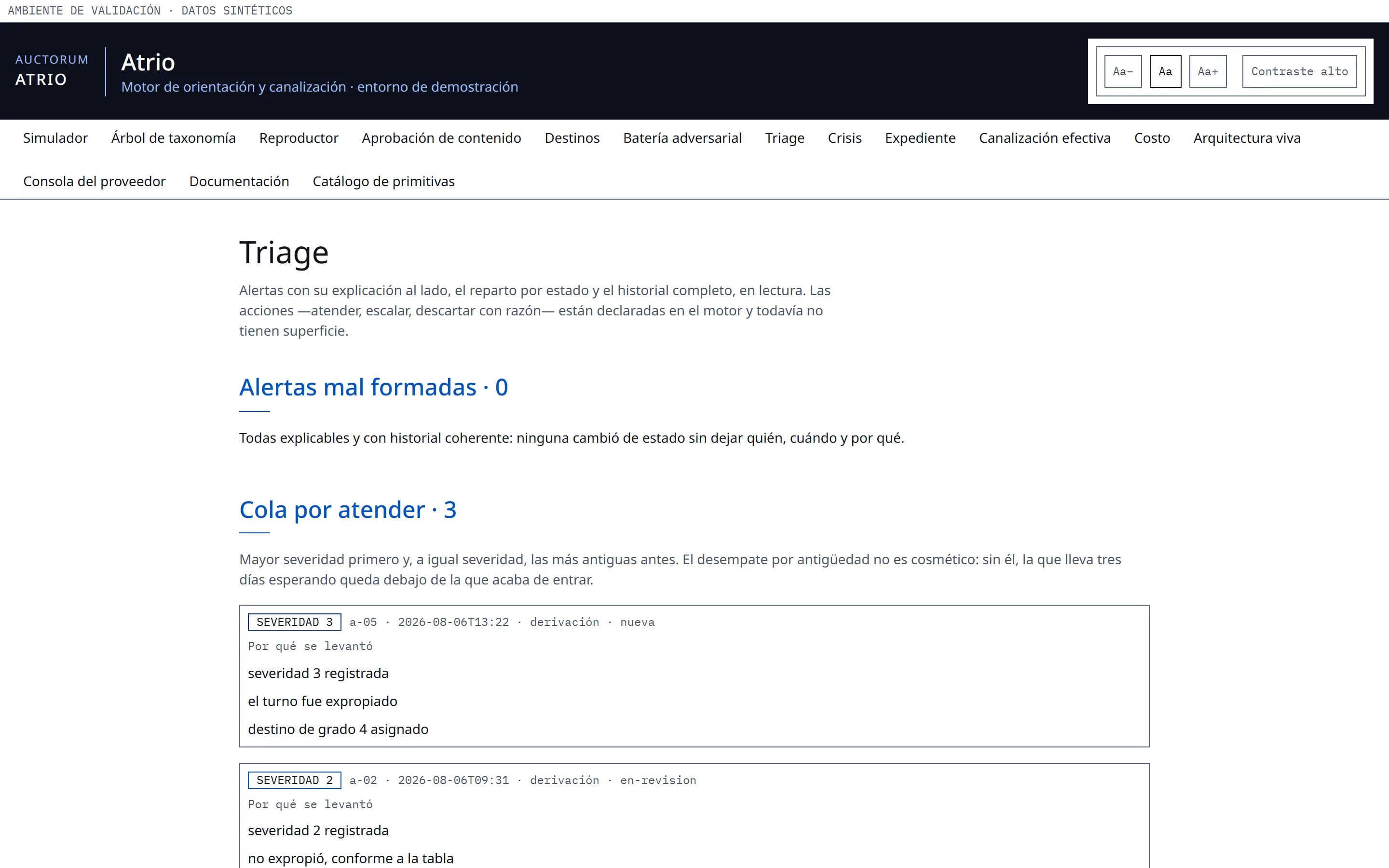 Triage de Atrio: alertas por severidad