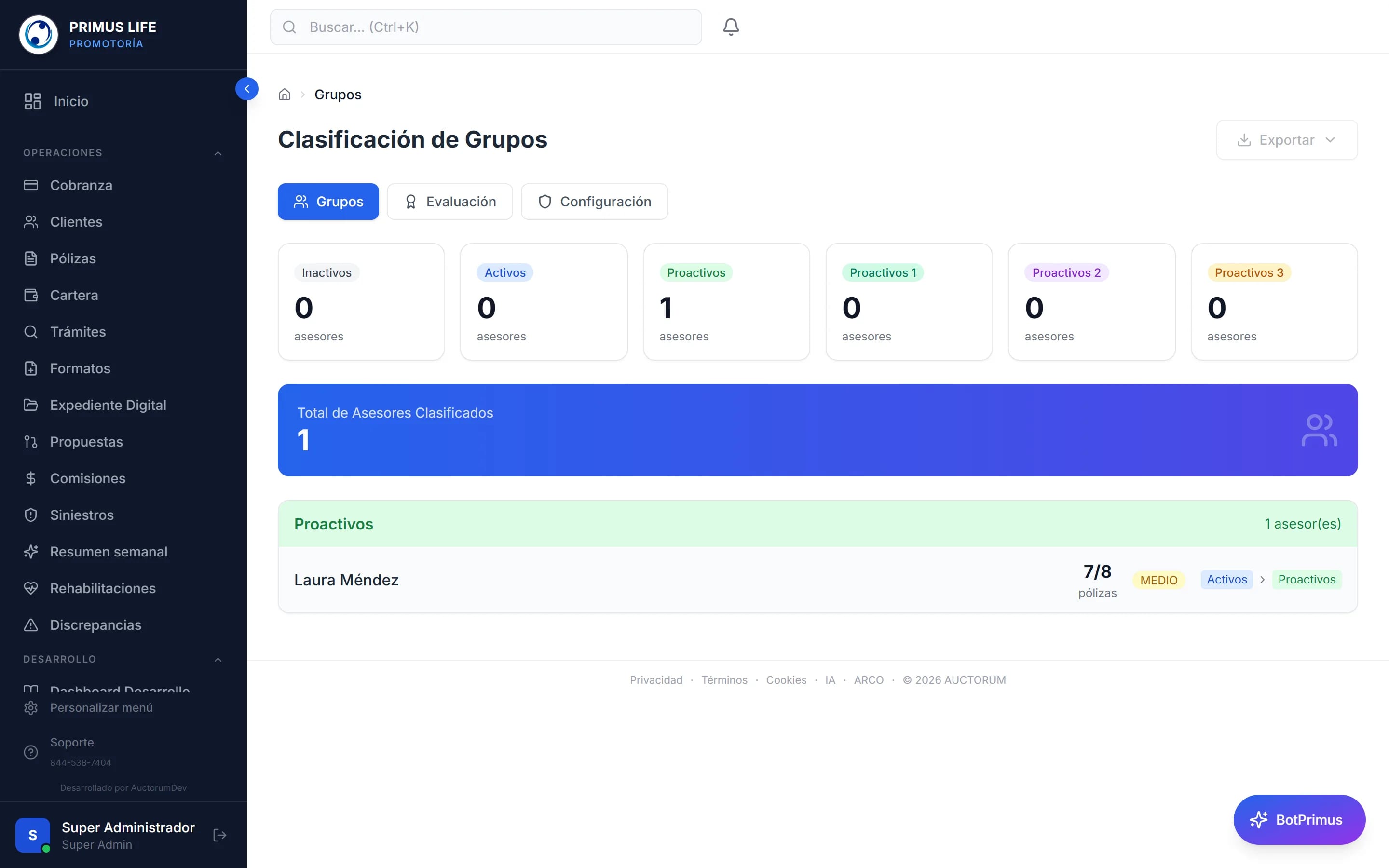 Clasificación de grupos en Primus