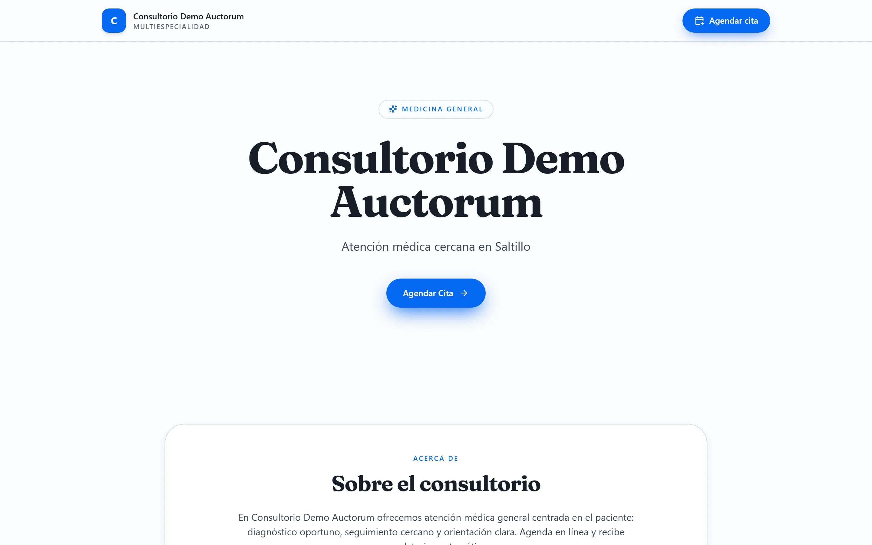 Portal público de un consultorio de demostración